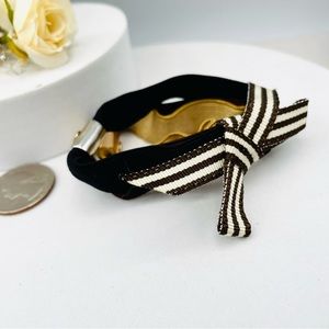 Set Of Three Henri Bendel Black/Brown/ Gold Logo Bow Hair Tie Pony-tail Holder